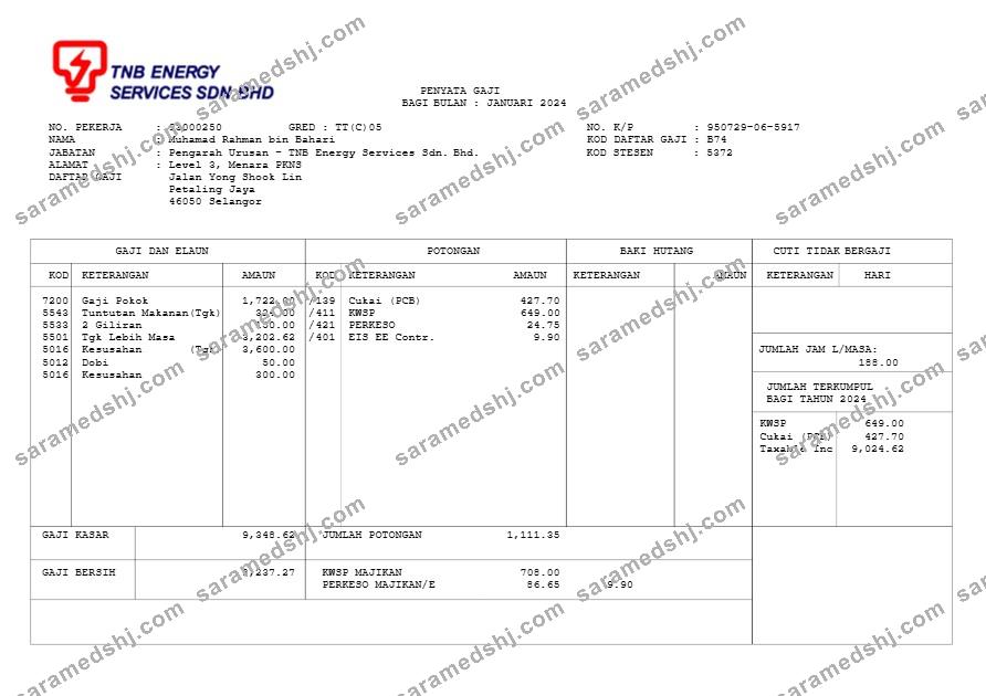 TNB Energy Services payslip template in Word and PDF formats.pdf, 1